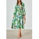 thumbnail image 4 of Vestido PRETTYGARDEN Floral Midi con Escote en V y Mangas Largas Verde M, 4 of 9