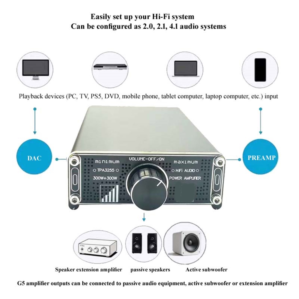 Portable 300W+300W TPA3255 Powerful Stereo Sound Power Amplifier HiFi