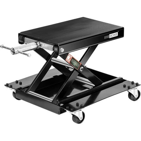 SPECSTAR 1100 Lbs Steel Wide Deck Motorcycle Lift ATV Scissor Lift Jack with Dolly and Hand Crank Bikes Garage Repair Hoist Stand Black
