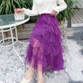 thumbnail image 3 of SWSMCLT Women's Vintage Fall Calf Length Chiffon Pleated Skirt Long Tutu Skirt Ruffle Mesh High Waist Bubble Skirt Purple Small-Large, 3 of 4