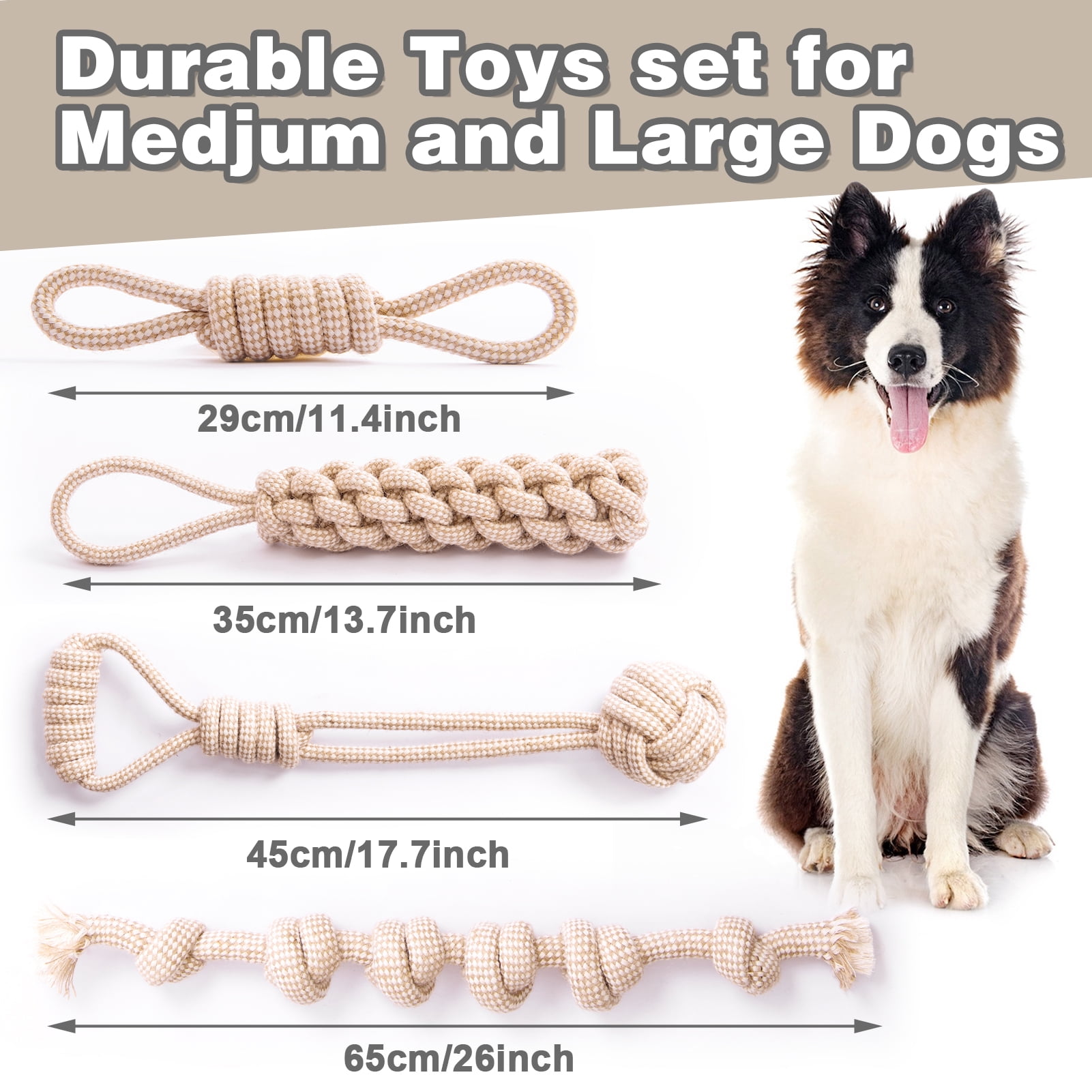 Easy Joy 4pcs Rope Dog Toys for Aggressive Chewers Indestructible Tug of War Dog Toy for Large Dog