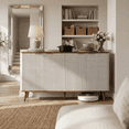 thumbnail image 5 of Mid-Century Modern Buffet Sideboard Fluted Door Accent Cabinet, Natural & Walnut, 5 of 6