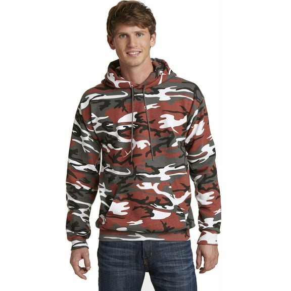 Port & Company Core Fleece Camo Pullover Hooded Sweatshirt-M (Red Camo)