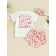 thumbnail image 3 of Infant Baby Girls Shorts Set, Short Sleeve Butterfly Print T-shirt Flower Print Shorts Headband Outfit, 3 of 8