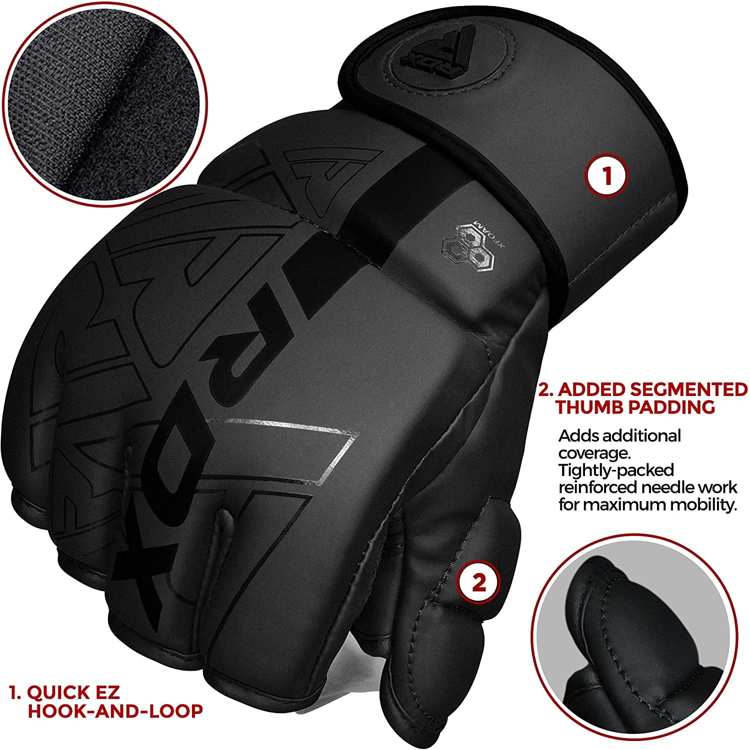 RDX MMA Boxing Gloves Grappling Sparring, Pre-Curved Martial Arts Mitts, Ventilated Palm, Maya Hide Leather KARA, Black, Large