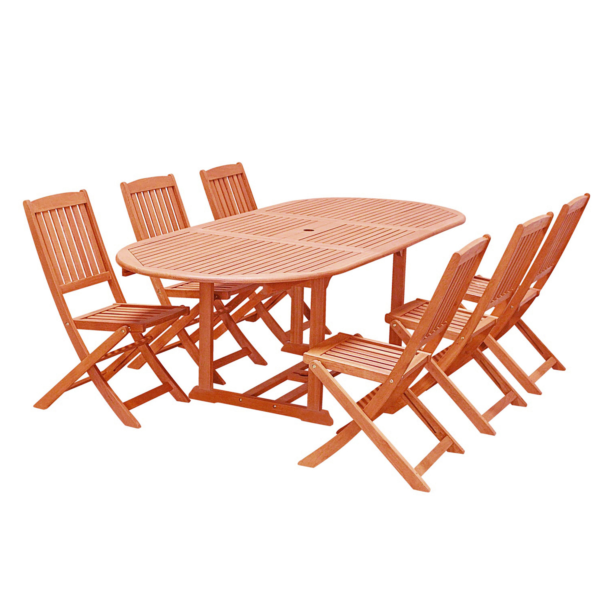 Malibu Outdoor 7piece Wood Patio Dining Set with Extension Table
