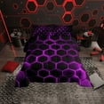 thumbnail image 2 of Erosebridal Neon Purple Honeycomb Bedding Full Comforter Set, Geometric Hexagon Down Comforter, Black Bedroom Decor, Reversible 3pcs, 2 of 8