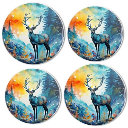 

BaHomeck Electric Stove Burner Covers Set of 4 Round Metal Gas Stove Burner Covers 8 Inch and 10 Inch Kitchen Decor Deer Stands On The Road With A Starry Sky