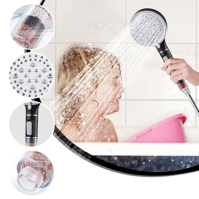 Filtering High-Pressure Shower Head with 5 Spray Modes - Hard Water Purification Handheld Showerhead for Home
