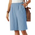 thumbnail image 4 of Sakmal Straight Leg Womens Shorts High Waisted Bermuda Knee Length Plus Szie Elastic Waist Solid Blue Womens Shorts with Pockets, 4 of 4