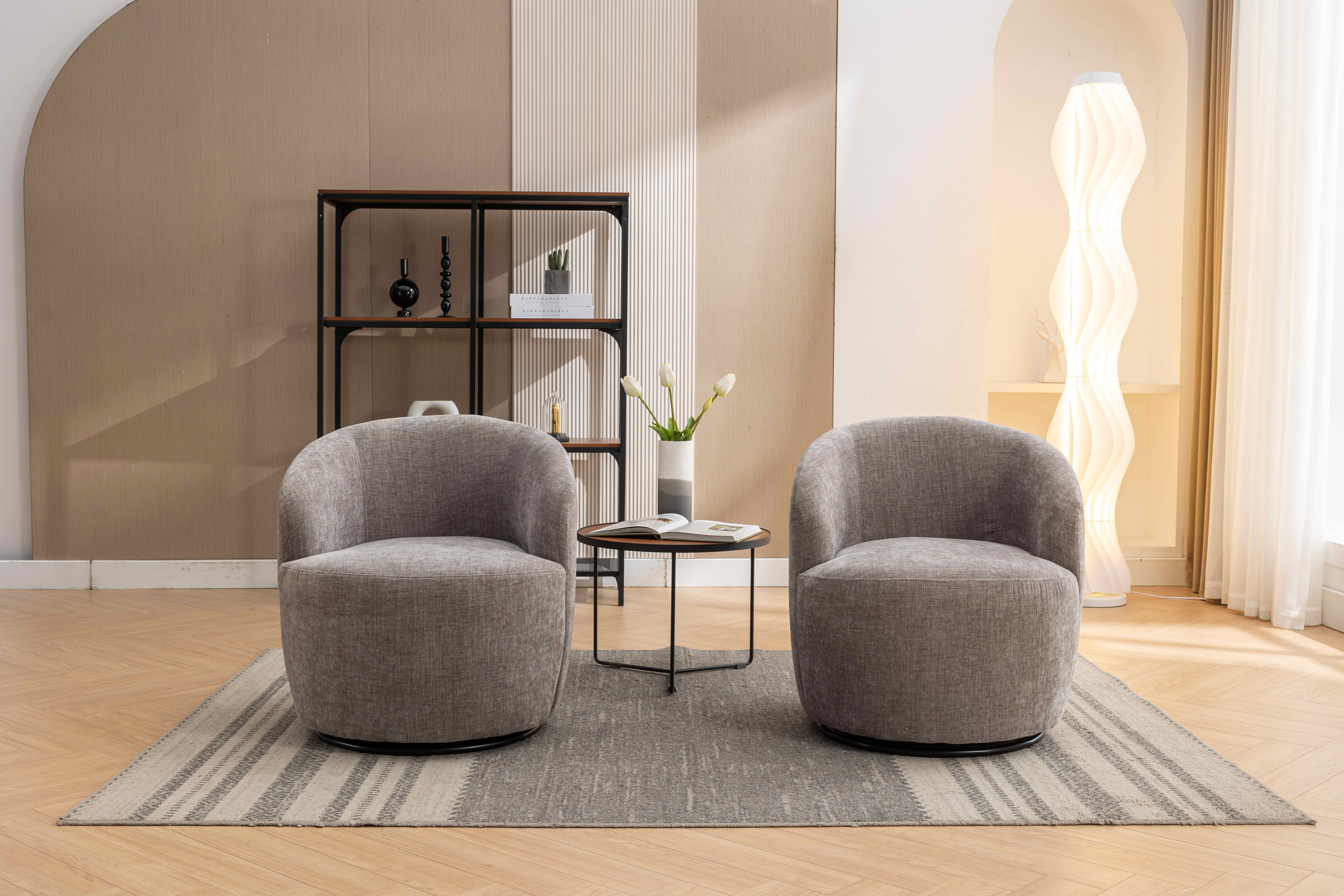 MAYEERTY Chenille Fabric Swivel Accent Armchair Barrel Chair, with Black Powder Coating Metal Ring, Gray