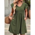 thumbnail image 5 of Women'S Summer Short Sundress Casual V Neck Ruffle Sleeve Mini Dress with Pockets Green S, 5 of 9