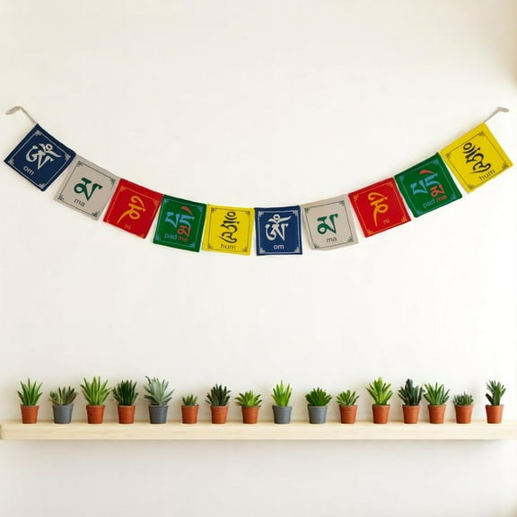 Buddha of Compassion Tibetan Prayer Flags Om Mani Padme Hum Set of 10