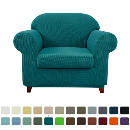 Subrtex 2 Piece Textured Grid Sofa Slipcover Jacquard Non Slip Couch Cover, Green