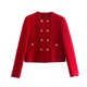 thumbnail image 3 of HH TRAF 2024 Chaquetas estilo streetwear para mujer, color rojo, cuello redondo, mangas largas, bolsillos, decoración, cruzados, abrigos de otoño para mujer a la moda, 3 of 5