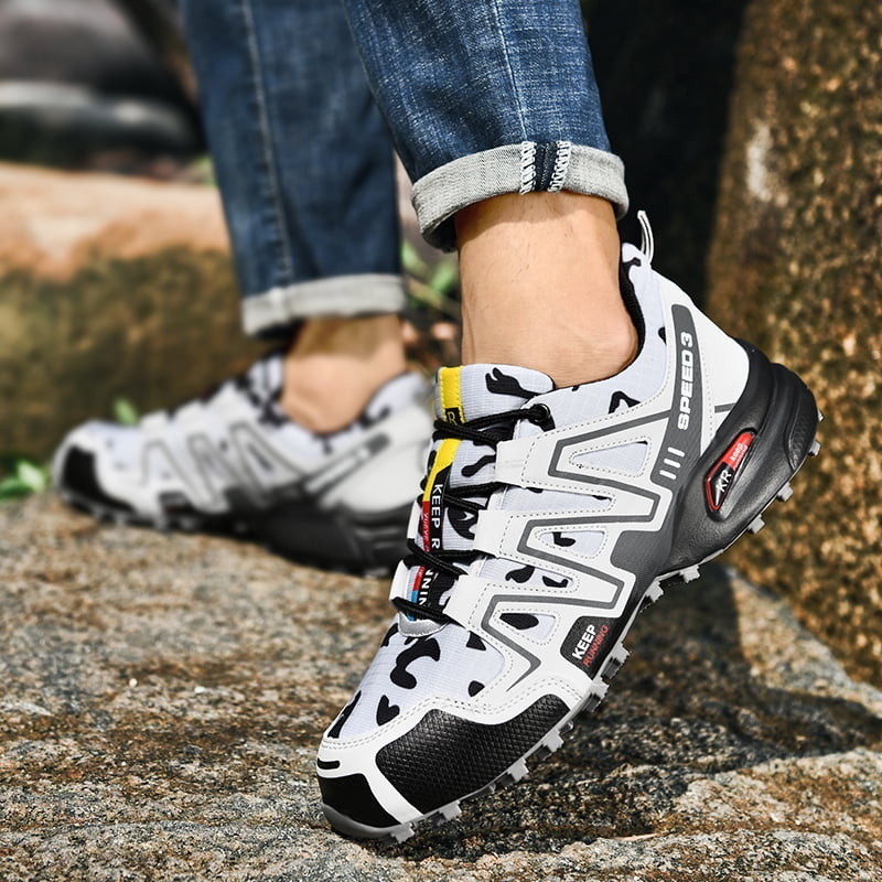 Summer Outdoor Men’s Hiking Sneakers Mesh Breathable Upper Anti Slip Soft Sole Shock Absorbing Comfortable Walking Shoes for Men Jungle Trail Mountain Adventure Travel