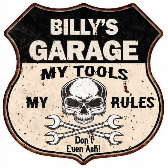BILLY'S Garage My Tools My Rules Skull 12x12 Metal Sign 211110025076