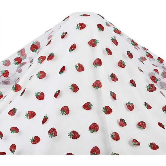 2.2 Yard Fruit Lace Fabric Strawberry Printed Mesh Nylon Tulle Mesh Fabric 63inch Wide for Veils Dress Headdress DIY Crafts Curtain Home Decor 1pc