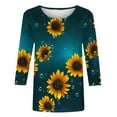thumbnail image 5 of CYMMPU Women's Floral Printed 3/4 Length Sleeve Summer Fall Tunic Tops Vintage Basic Tees Crewneck Swing Shirts Business Work Blouses 2025 Clothes Navy XXXL, 5 of 5