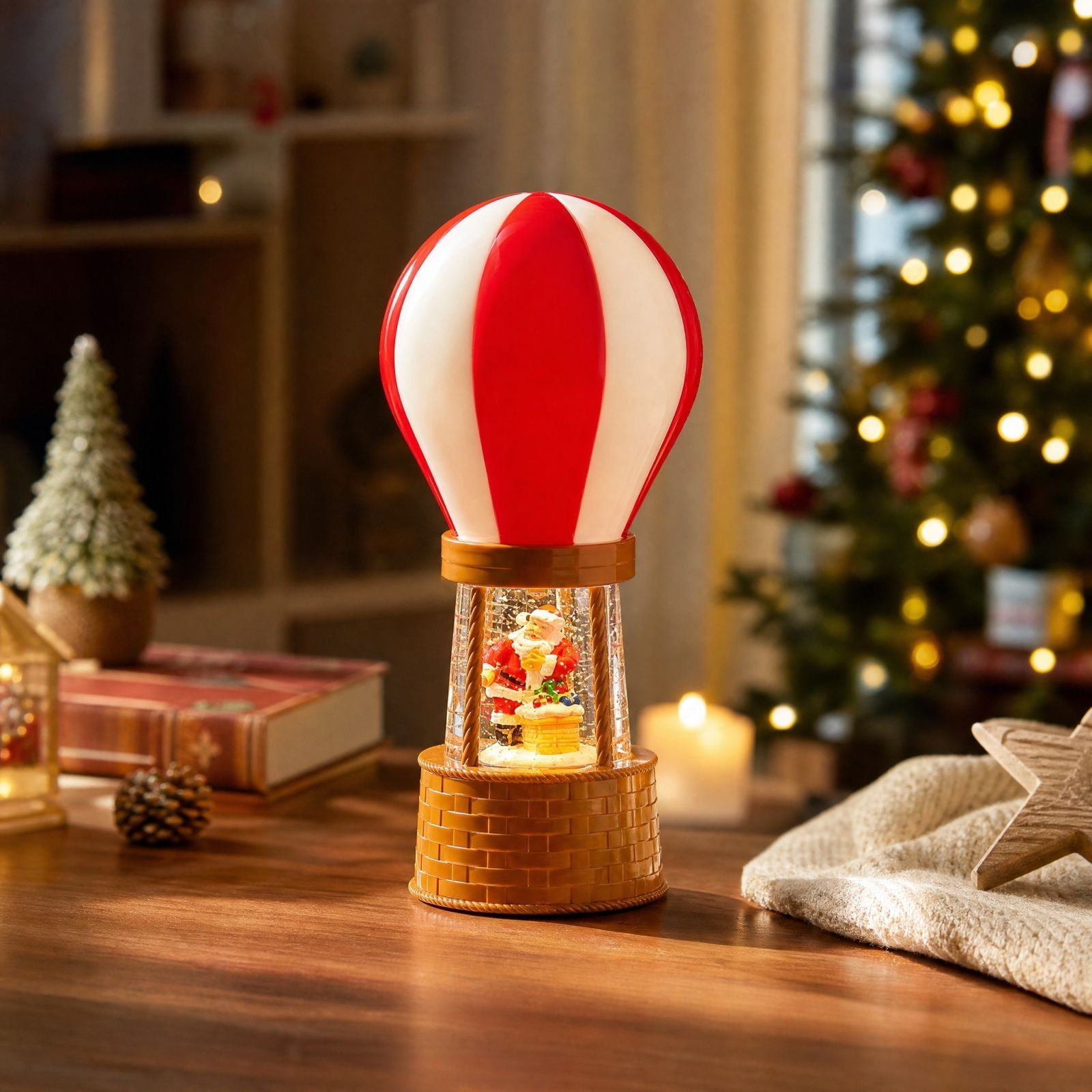 Christmas Water Music Box Lighted Snow Tabletop Decor with Floating Liquid Effect and Music USB Powered Holiday Centerpiece for Home Fireplace Display Festive Gift Holiday Decor