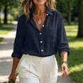 thumbnail image 7 of DeHolifer Shirts for Women Button Down Long Sleeve Dress Shirts Collared Blouses Work Casual Solid Tunic Tops Navy XL, 7 of 7