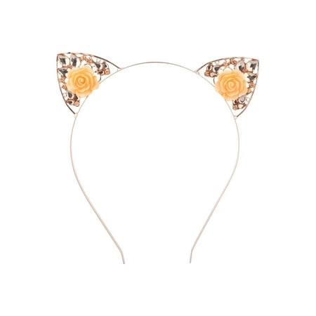Lux Accessories Rosegold Cat Ears Drop Shape Rhinestones Flesh Flower Headband