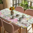 thumbnail image 3 of Sage Green Easter Table Cloths for 4 Foot Rectangle Tables, Spring Easter Bunny Eggs Floral Plaid Patio Waterproof Elastic Fitted Tablecloths, Washable Rectangular Table Cover for Camping, 3 of 8