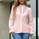 thumbnail image 2 of Blusa elegante de un solo pecho, con aberturas, mangas largas, color gris rosado pálido, talla L, con encaje y volantes estilo retro, 2 of 6