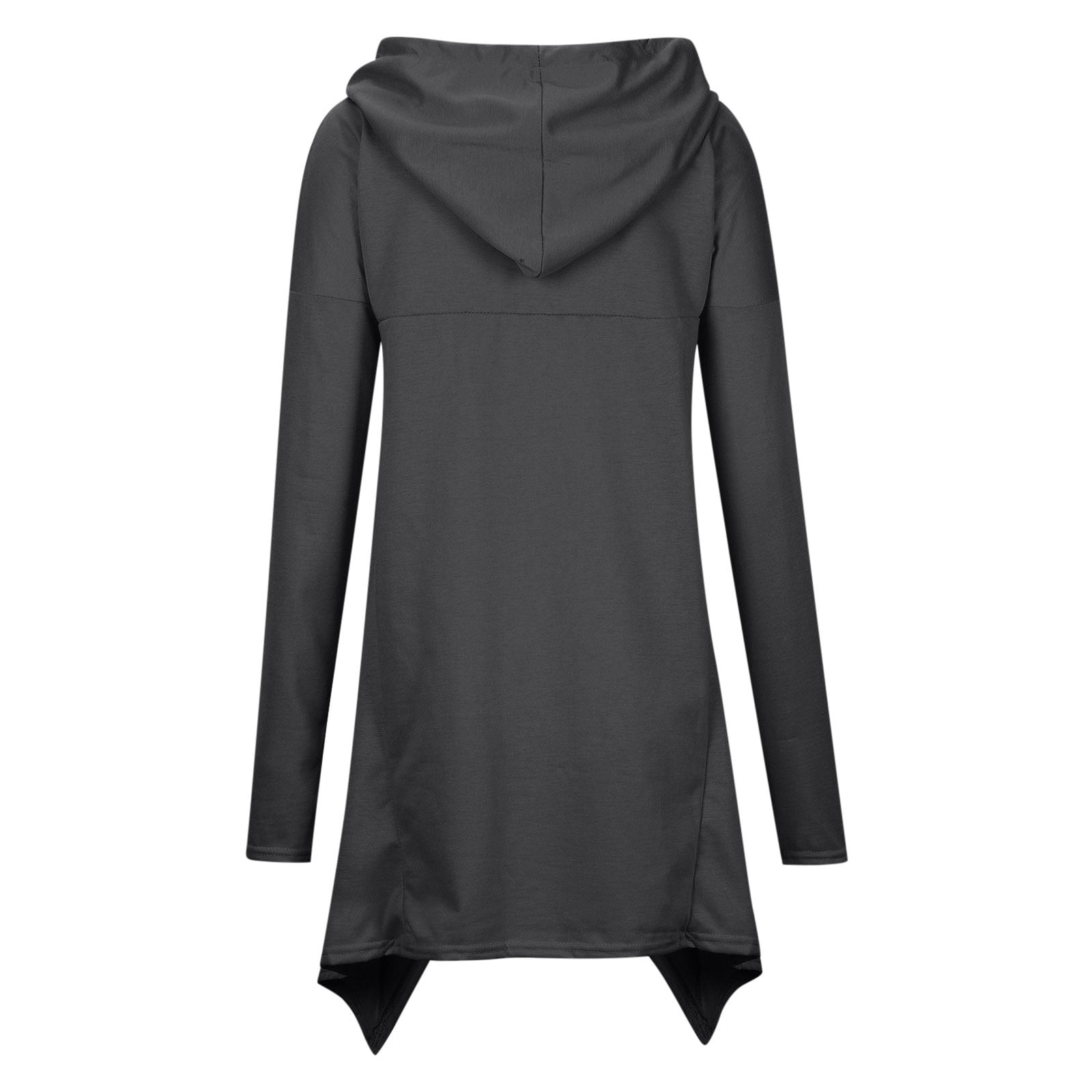 Womens Retro Long Hoodie Asymmetrical High Low Hem Full Sleeve Cowl Hooded Neck Drawstring Loose Sweatshirt Outwear (X-Large, Dark Gray)