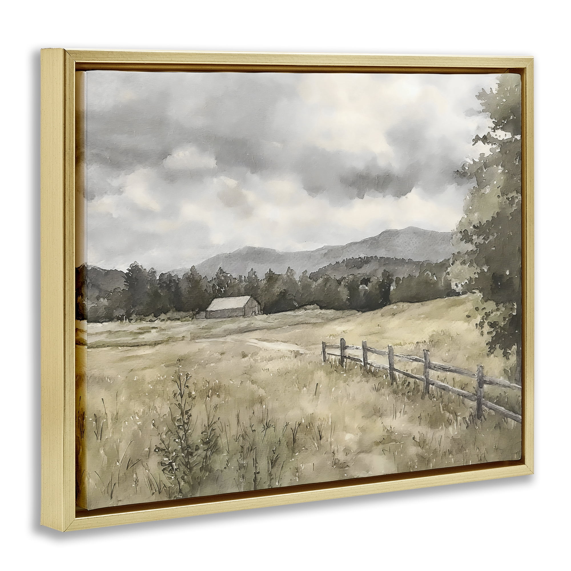 Stupell Industries Muted Valley Cottage Gold Framed Floater Canvas Wall Art, design by Riley B