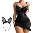thumbnail image 1 of Lencería de Encaje para Mujer, Ropa de Dormir, Conjunto de Lencería para Mujer, con Diadema con Orejas de Gato, 1 of 4