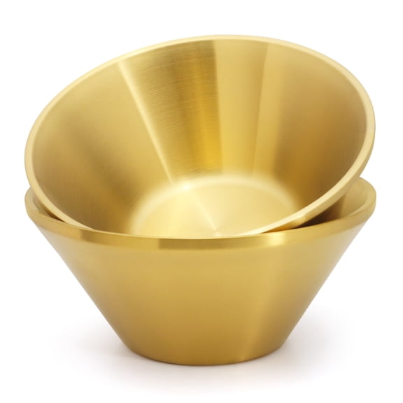 2 Pack 304 Gold Stainless Steel Bowls 7.8 Inch, 40 Oz/1200 ml Double Wall Insulated Metal Soup Bowl, Large V Shape Mixing Salad Bowl, Deep Kitchen Serving Bowl for Noodle Pasta Snack Prep