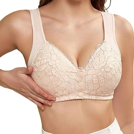HCURIBAD Wireless Bras  Clearance! Women s Sponge Cup Front Opening Bra Large Size Full Cup Bra Wire Free Bra  Seamless Bra  Backless Bra  Bras for Women Beige J