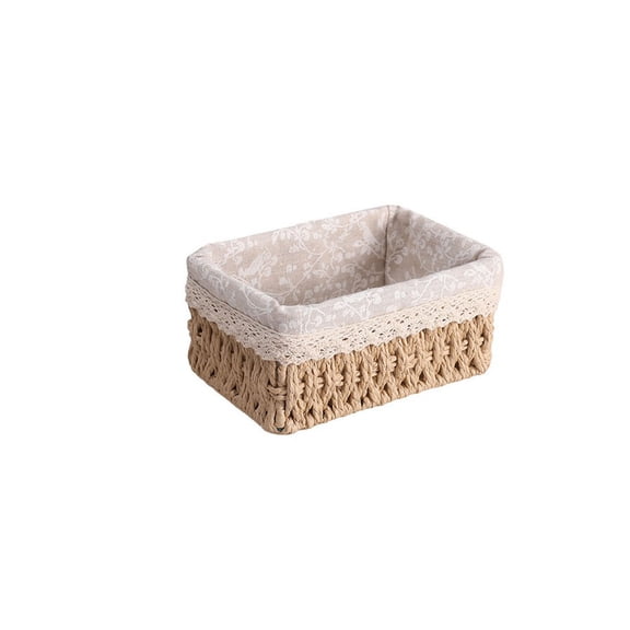 Zeyigg Woven Storage Basket, Desktop Coffee Table Storage Box, Faux Rattan Organizer for Snacks Cosmetics, 7x5 Inches ,brown
