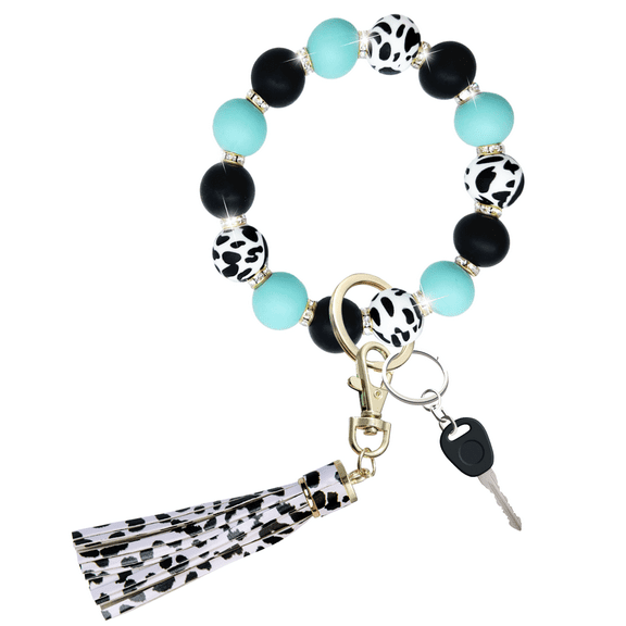 PAKASEBOXES Keychain Bracelet Wristlet with Rhinestones, Silicone Beaded Key Ring Bracelet for Women, Cute Car Key Accessories Gift