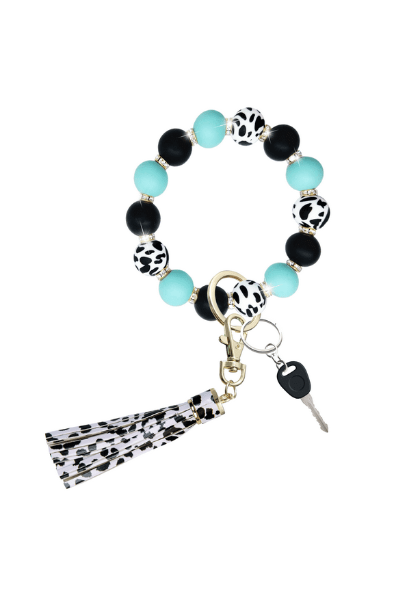 Keychain Bracelet Wristlet with Rhinestones, Silicone Beaded Key Ring Bracelet for Women, Cute Car Key Accessories Gift