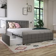 thumbnail image 2 of CosmoLiving by Cosmopolitan Elizabeth Upholstered Bed with Storage, Queen, Light Grey Linen, 2 of 20