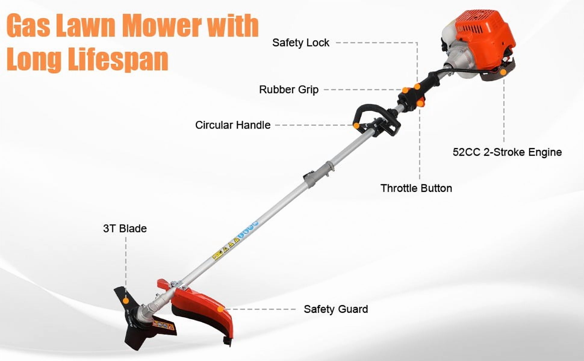 YNCE Gas Weed Eater, 52cc 2-Stroke Weed Eater Gas Powered, 5 in 1 Multi-Functional Gas Weed Wacker with Full Functioning Guard Accessories