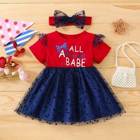 

KONBECA Toddler Girl Outfits Princess Dresses Baby Girls Shorts Sleeve Mesh and Headband Casual Dress Cotton Dresses Red (6-9 Months)