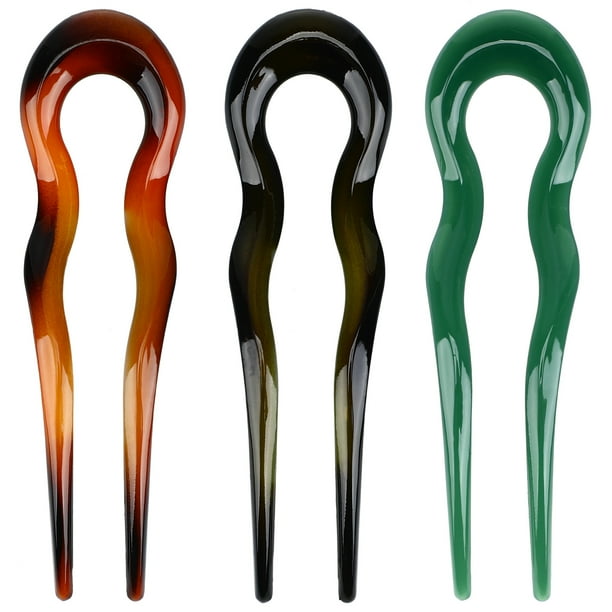 3 horquillas francesas elegantes para el pelo, horquillas decorativas en forma de U para moños.