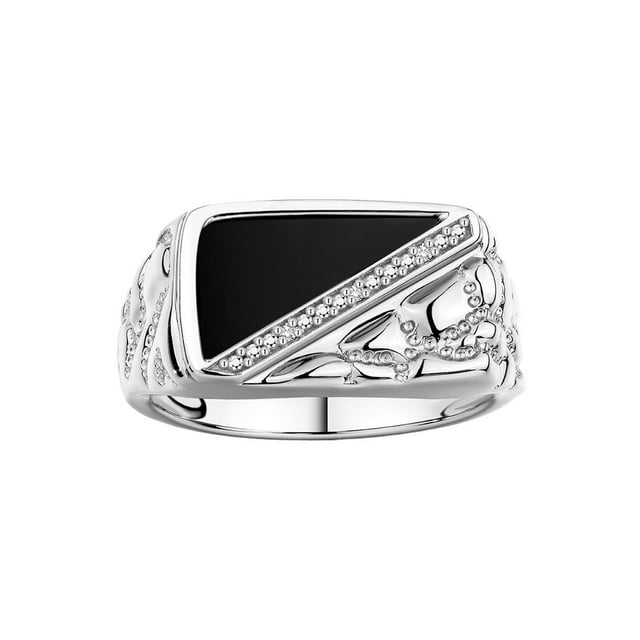 RYLOS Men's Rings Sterling Silver Ring Diamonds and Black Onyx Set in Classic 1/2 Nugget Rings For Men Size 8