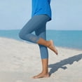 thumbnail image 6 of HomeDM Womens Capri Leggings High Waisted Lace Trim Bottom Light Blue Workout Athletic Running Yoga Pants Size M, 6 of 7