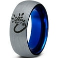 thumbnail image 1 of Tungsten Flower Heart Band Ring 8mm Men Women Comfort Fit Blue Dome Brushed Gray Polished, 1 of 4