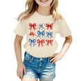 thumbnail image 4 of MIXUE Toddler Girls Tops & T-Shirts Summer Fourth Of July Independence Day Bowknot Print Round Neck Short Sleeve Casual Party Tshirts Holiday Wear,Yellow,3-4 Years, 4 of 4