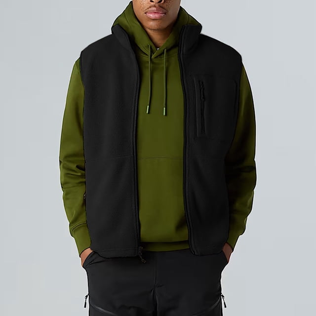Leodye Veste Sans Manches en Molleton Décontractée et Tendance pour Homme, Col Montant, à Capuche, Veste Décontractée Noire P(S)