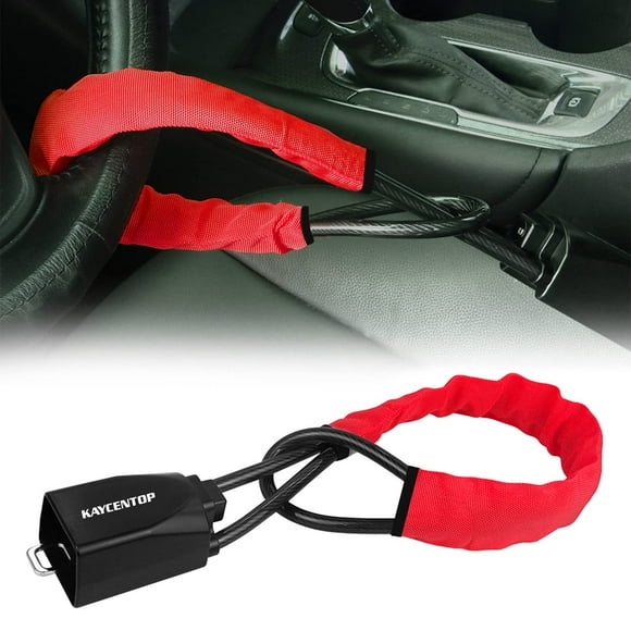 Kaycentop Car Steering Wheel Lock Seat Belt Lock Anti-Theft Device Max 17 Inch Length Small And Light-Weight Multi-Functional Fit Most Vehicle Suv Golf Cart Security (Red)