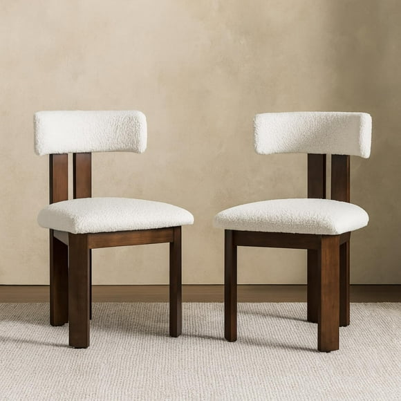LivinVeluris Chairs Set of 2, Modern Dining Chairs Mid-Century, (White Teddy Velvet/Brown Legs Set of 2)