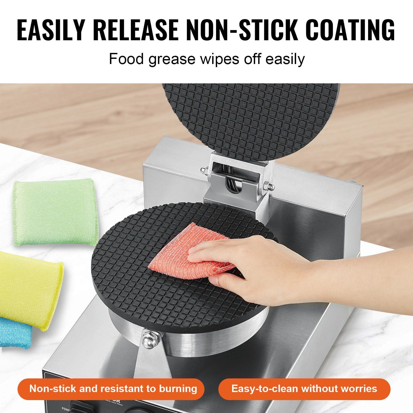 Commercial Electric Ice Cream Cone Maker 1230W Waffle Cone Machine Non Stick Stainless Steel Egg Roll Mold with Temperature Time Control Handle for Restaurant Bakery Snack Bar Family