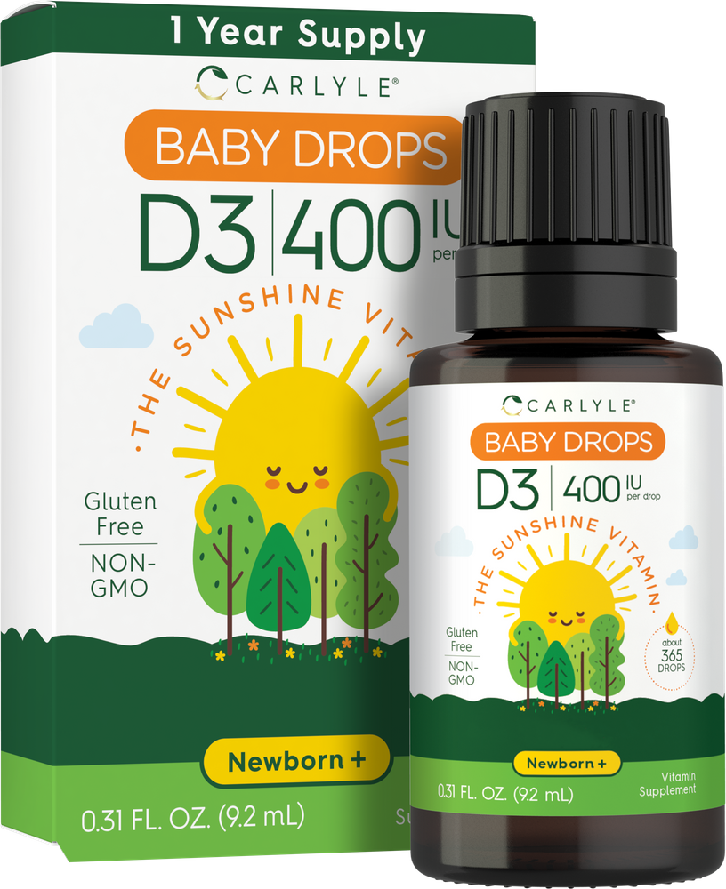 Vitamin D3 Baby Drops 400 IU 9.2 ml Vegetarian Supplement by Carlyle