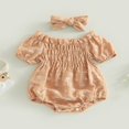 thumbnail image 3 of EIMELI Vêtements pour Bébé Fille Robe Barboteuse Smockée Couleur Unie Robes Froncées Grenouillère à Bulles Bandeau Vêtements d'Été Mignons, 3 of 9